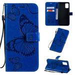 For Galaxy A71 Pressed Printing Butterfly Pattern Horizontal Flip PU Leather Case with Holder & Card Slots & Wallet & Lanyard(Blue)