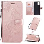 For Galaxy S20 Ultra Pressed Printing Butterfly Pattern Horizontal Flip PU Leather Case with Holder & Card Slots & Wallet & Lanyard(Rose Gold)