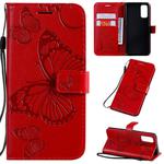 For Galaxy S20 Pressed Printing Butterfly Pattern Horizontal Flip PU Leather Case with Holder & Card Slots & Wallet & Lanyard(Red)