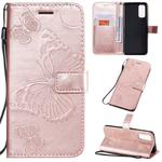 For Galaxy S20 Pressed Printing Butterfly Pattern Horizontal Flip PU Leather Case with Holder & Card Slots & Wallet & Lanyard(Rose Gold)