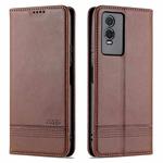 For vivo Y76s / Y74s AZNS Magnetic Calf Texture Leather Phone Case(Dark Brown)