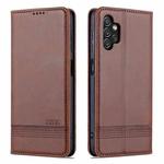 For Samsung Galaxy A13 4G AZNS Magnetic Calf Texture Leather Phone Case(Dark Brown)