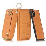 For Galaxy Note 10+ POLA Multi-function Fashion Weave Magnetic Horizontal Flip Leather Case with Card Slots & Wallet & Photo Frame & Lanyard(Brown)