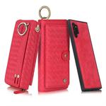 For Galaxy Note 10+ POLA Multi-function Fashion Weave Magnetic Horizontal Flip Leather Case with Card Slots & Wallet & Photo Frame & Lanyard(Red)