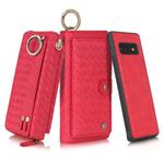 For Galaxy S10 POLA Multi-function Fashion Weave Magnetic Horizontal Flip Leather Case with Card Slots & Wallet & Photo Frame & Lanyard(Red)