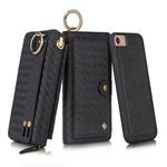 For iPhone 7 / 8 POLA Multi-function Fashion Weave Magnetic Horizontal Flip Leather Case with Card Slots & Wallet & Photo Frame & Lanyard(Black)
