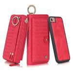 For iPhone 7 / 8 POLA Multi-function Fashion Weave Magnetic Horizontal Flip Leather Case with Card Slots & Wallet & Photo Frame & Lanyard(Red)