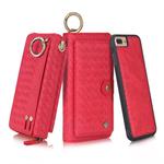 For iPhone 7 Plus / 8 Plus POLA Multi-function Fashion Weave Magnetic Horizontal Flip Leather Case with Card Slots & Wallet & Photo Frame & Lanyard(Red)