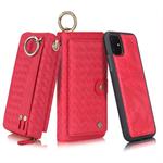 For iPhone 11 POLA Multi-function Fashion Weave Magnetic Horizontal Flip Leather Case with Card Slots & Wallet & Photo Frame & Lanyard(Red)