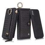 For iPhone X POLA Multi-function Fashion Weave Magnetic Horizontal Flip Leather Case with Card Slots & Wallet & Photo Frame & Lanyard(Black)