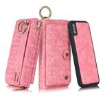 For iPhone X POLA Multi-function Fashion Weave Magnetic Horizontal Flip Leather Case with Card Slots & Wallet & Photo Frame & Lanyard(Pink)