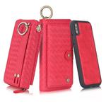 For iPhone XS Max POLA Multi-function Fashion Weave Magnetic Horizontal Flip Leather Case with Card Slots & Wallet & Photo Frame & Lanyard(Red)