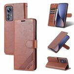 For Xiaomi 12 5G AZNS Sheepskin Texture Flip Leather Phone Case(Brown)