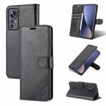 For Xiaomi 12 5G AZNS Sheepskin Texture Flip Leather Phone Case(Black)