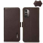 For Nokia G21 / G11 4G KHAZNEH Side-Magnetic Litchi Genuine Leather RFID Phone Case(Brown)