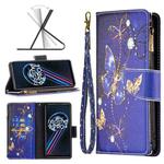 For OPPO Realme 9 Pro+ Colored Drawing Pattern Zipper Leather Phone Case(Purple Butterfly)