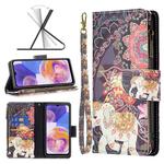 For Samsung Galaxy A23 5G Colored Drawing Pattern Zipper Leather Phone Case(Flower Elephants)
