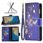 For ZTE Blade A51 Colored Drawing Pattern Zipper Leather Phone Case(Purple Butterfly)