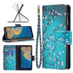 For ZTE Blade A51 Colored Drawing Pattern Zipper Leather Phone Case(Plum Blossom)