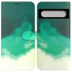 For Google Pixel 7 Pro Watercolor Pattern Horizontal Flip Leather Phone Case(Cyan Green)