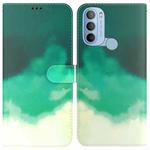 For Motorola Moto G31 4G Brazil Version with Fingerprint Watercolor Pattern Horizontal Flip Leather Phone Case(Cyan Green)