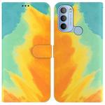 For Motorola Moto G31 4G Brazil Version with Fingerprint Watercolor Pattern Horizontal Flip Leather Phone Case(Autumn Leaf Color)