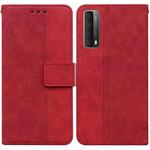 For Huawei P smart 2021 / Y7a Geometric Embossed Leather Phone Case(Red)
