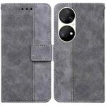 For Huawei P50 Pro Geometric Embossed Leather Phone Case(Grey)