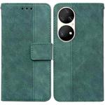 For Huawei P50 Pro Geometric Embossed Leather Phone Case(Green)