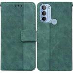 For Motorola Moto G31 4G with Fingerprint Brazil Version Geometric Embossed Leather Phone Case(Green)