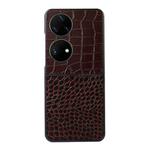For Huawei P50 Pocket Crocodile Top Layer Cowhide Leather Phone Case(Coffee)