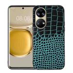 For Huawei P50 Pro Crocodile Top Layer Cowhide Leather Phone Case(Cyan Blue)