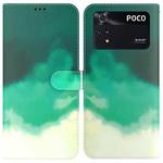 For Xiaomi Redmi Poco M4 Pro Watercolor Pattern Horizontal Flip Leather Phone Case(Cyan Green)