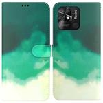 For Xiaomi Redmi 10C Watercolor Pattern Horizontal Flip Leather Phone Case(Cyan Green)