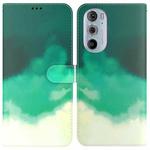 For Motorola Moto G22 Watercolor Pattern Horizontal Flip Leather Phone Case(Cyan Green)