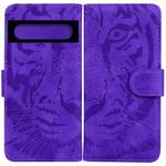 For Google Pixel 7 Pro 5G Tiger Embossing Pattern Horizontal Flip Leather Phone Case(Purple)