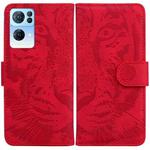 For OPPO Reno7 Pro 5G Tiger Embossing Pattern Horizontal Flip Leather Phone Case(Red)