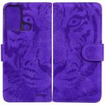 For ZTE Blade A52 Tiger Embossing Pattern Horizontal Flip Leather Phone Case(Purple)