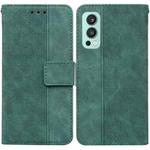 For OnePlus Nord 2 5G Geometric Embossed Leather Phone Case(Green)