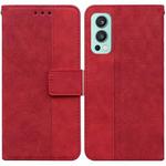 For OnePlus Nord 2 5G Geometric Embossed Leather Phone Case(Red)