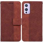 For OnePlus 9 Geometric Embossed Leather Phone Case(Brown)