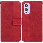 For OnePlus 9 Geometric Embossed Leather Phone Case(Red)