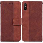 For Xiaomi Redmi 9A Geometric Embossed Leather Phone Case(Brown)