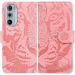For Motorola Edge 30 Pro Tiger Embossing Pattern Horizontal Flip Leather Phone Case(Pink)