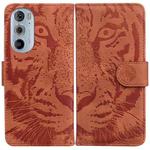 For Motorola Edge 30 Pro Tiger Embossing Pattern Horizontal Flip Leather Phone Case(Brown)