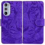 For Motorola Edge 30 Pro Tiger Embossing Pattern Horizontal Flip Leather Phone Case(Purple)