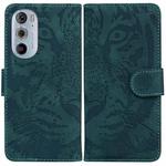 For Motorola Edge 30 Pro Tiger Embossing Pattern Horizontal Flip Leather Phone Case(Green)