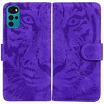 For Motorola Moto G22 Tiger Embossing Pattern Horizontal Flip Leather Phone Case(Purple)