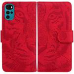 For Motorola Moto G22 Tiger Embossing Pattern Horizontal Flip Leather Phone Case(Red)
