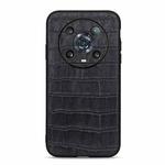 For Honor Magic4 Pro Accurate Hole Crocodile Texture Genuine Leather Phone Case(Black)
